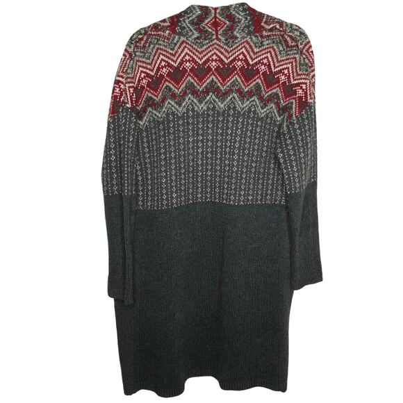 J Jill Womens Small Open Front Long Cardigan Duster Sweater Red Gray Wool Blend - Picture 6 of 9